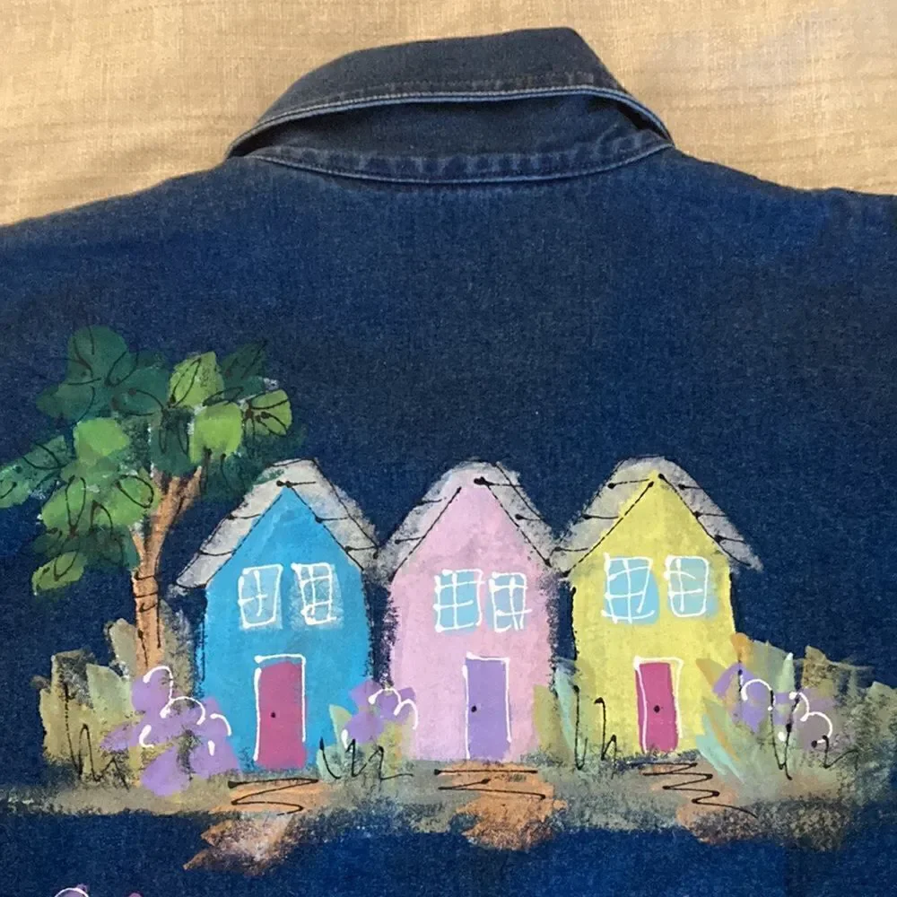 Casey Coleman NWOT Hand Painted Denim Barn Jacket in Dark Wash. Size S/M. - Picture 6 of 10